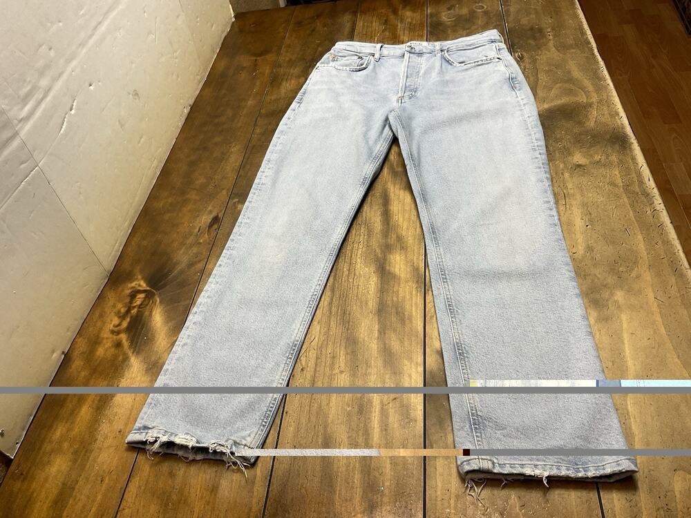 Agolde Riley Long Light Blue Wash Button Fly Denim Jeans Organic Cotton Women 27